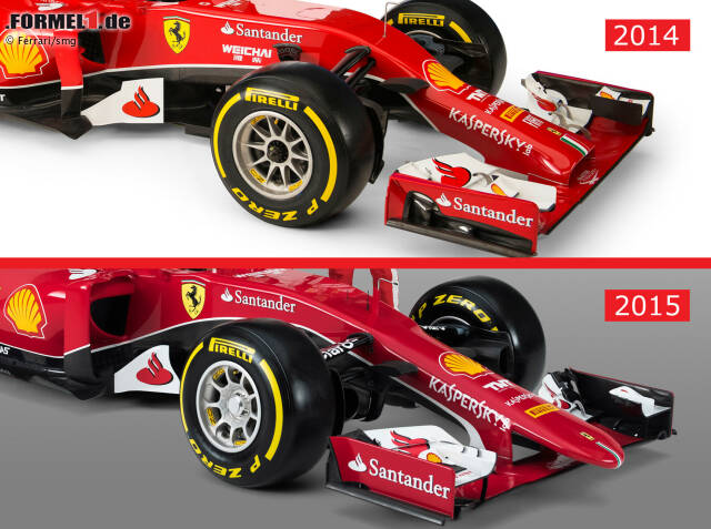Foto zur News: Das neue Arbeitsgerät von Sebastian Vettel und Kimi Räikkönen besticht durch eine vollkommen neue Nase - ohne Stummel oder "Staubsauger"-Form wie beim Vorjahresmodell F14 T.