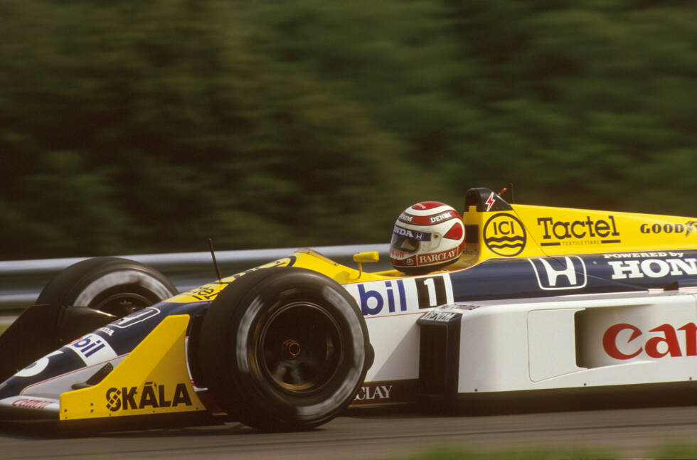 Foto zur News: 1987 klappt es mit dem Titel für Williams-Honda: Während sich Piquet mit drei Grand-Prix-Erfolgen und konstanten Leistungen den Titel sichert, erringt Mansell zwar sechs Siege, doch sein Trainingsunfall in Suzuka ruiniert seine Titelhoffnungen. Motorenhersteller Honda...