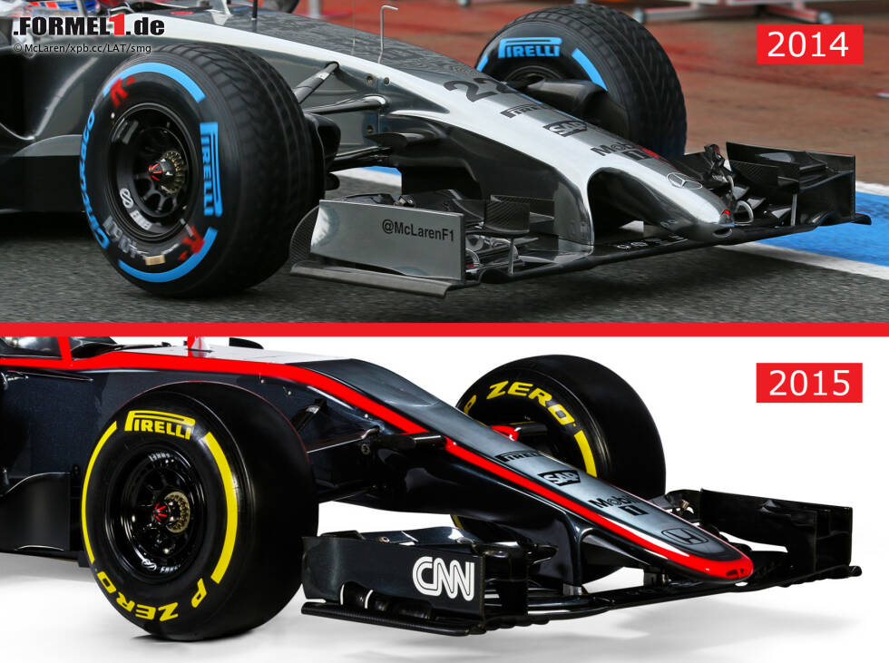Foto zur News: Schluss mit dem Ameisenbär! Die neue Nase des McLaren-Honda MP4-30 für die Formel 1 2015 kommt wie beim Lotus ohne Stummelnase aus - im Gegensatz zu Williams und Force India.