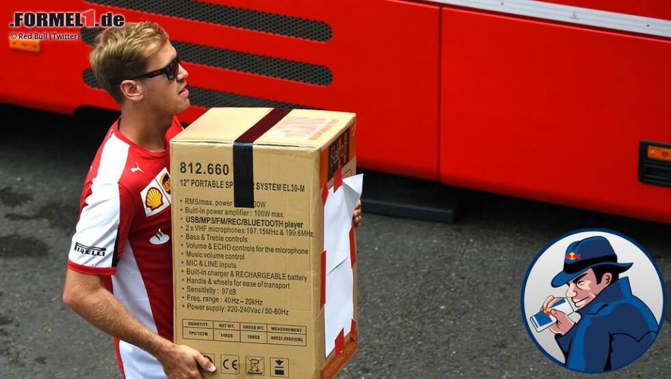 Foto zur News: Sebastian Vettel höchstpersönlich trägt ein Soundsystem an die Strecke. Der viermalige Weltmeister ist sich nicht zu schade dafür, auch mal selbst anzupacken. Wie schon in Indien 2013, als er den Red-Bull-Mechanikern beim Kisten verladen half, um die Titelfeier früher beginnen zu können.