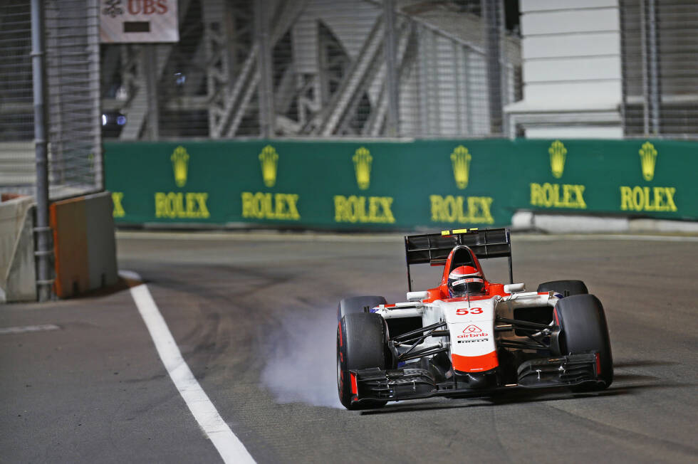 Foto zur News: Übrigens: Nach dem Crash im Freien Training liefert Formel-1-Debütant Alexander Rossi im Manor-Marussia eine ordentliche Vorstellung ab. Er wird 14., 14,8 Sekunden vor seinem Teamkollegen Will Stevens.