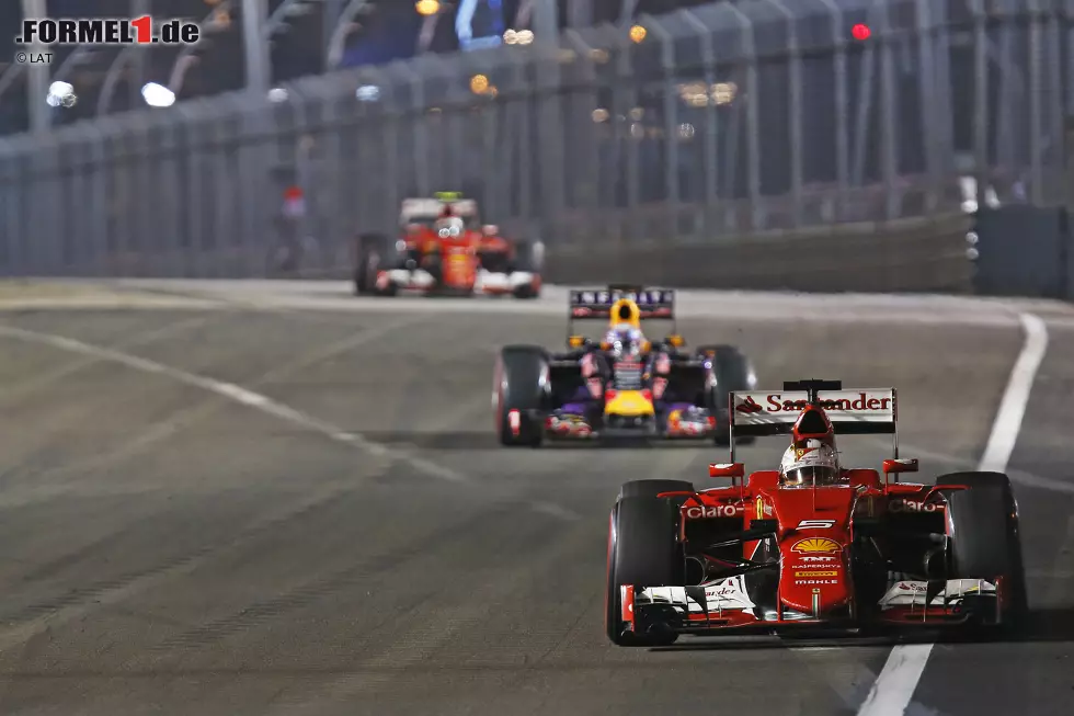 Nach der vollen Distanz von 61 Runden (und 2:01 Stunden) gewinnt Vettel 1,5 Sekunden vor Ricciardo und 17,2 Sekunden vor Räikkönen. Rosberg wird Vierter, Bottas Fünfter, Kwjat Sechster. Foto zur News: Nach der vollen Distanz von 61 Runden (und 2:01 Stunden) gewinnt Vettel 1,5 Sekunden vor Ricciardo und 17,2 Sekunden vor Räikkönen. Rosberg wird Vierter, Bottas Fünfter, Kwjat Sechster.