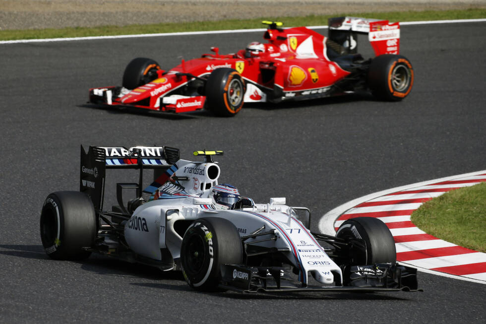 Foto zur News: Während Rosberg auf Vettel-Jagd geht (und diesen dank &quot;Undercut&quot; beim zweiten Boxenstopp überholt), hat Bottas schon bald den nächsten Ferrari im Nacken: Landsmann Kimi Räikkönen. Das Duell der Boxenstrategien gewinnt diesmal der Ferrari-Finne: Platz vier.