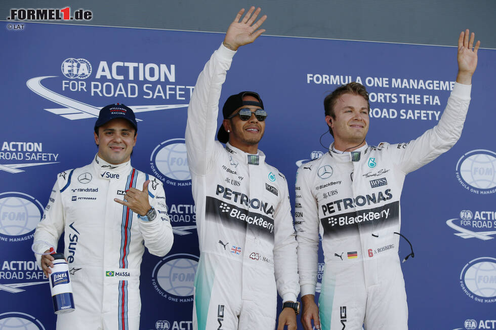 Foto zur News: Die beginnt schon am Samstag: Trotz Rosberg-Bestzeiten in Q1 und Q2 sichert sich Hamilton die 46. Pole-Position seiner Karriere und macht sich damit zum besten Qualifyer im aktuellen Starterfeld.