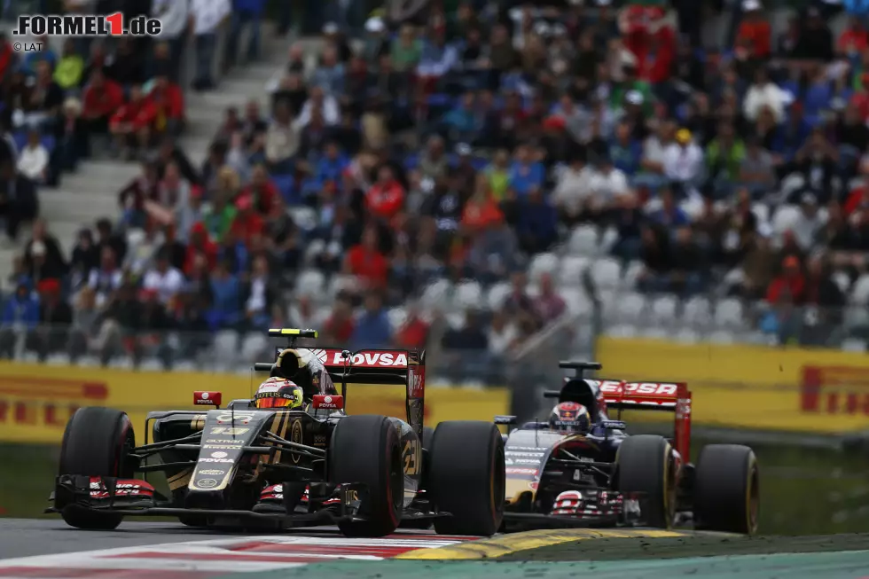 Der spektakulärste Fight des Rennens: Im Windschatten von Max Verstappen gerät Maldonado bei Start und Ziel ins Schleudern, aber der Venezolaner fängt den Drift ab - und geht ein paar Meter weiter trotzdem vorbei, weil Verstappen mit verschlissenen Reifen die erste Kurve verpasst. Lohn für Maldonado: sechs WM-Punkte. Foto zur News: Der spektakulärste Fight des Rennens: Im Windschatten von Max Verstappen gerät Maldonado bei Start und Ziel ins Schleudern, aber der Venezolaner fängt den Drift ab - und geht ein paar Meter weiter trotzdem vorbei, weil Verstappen mit verschlissenen Reifen die erste Kurve verpasst. Lohn für Maldonado: sechs WM-Punkte.