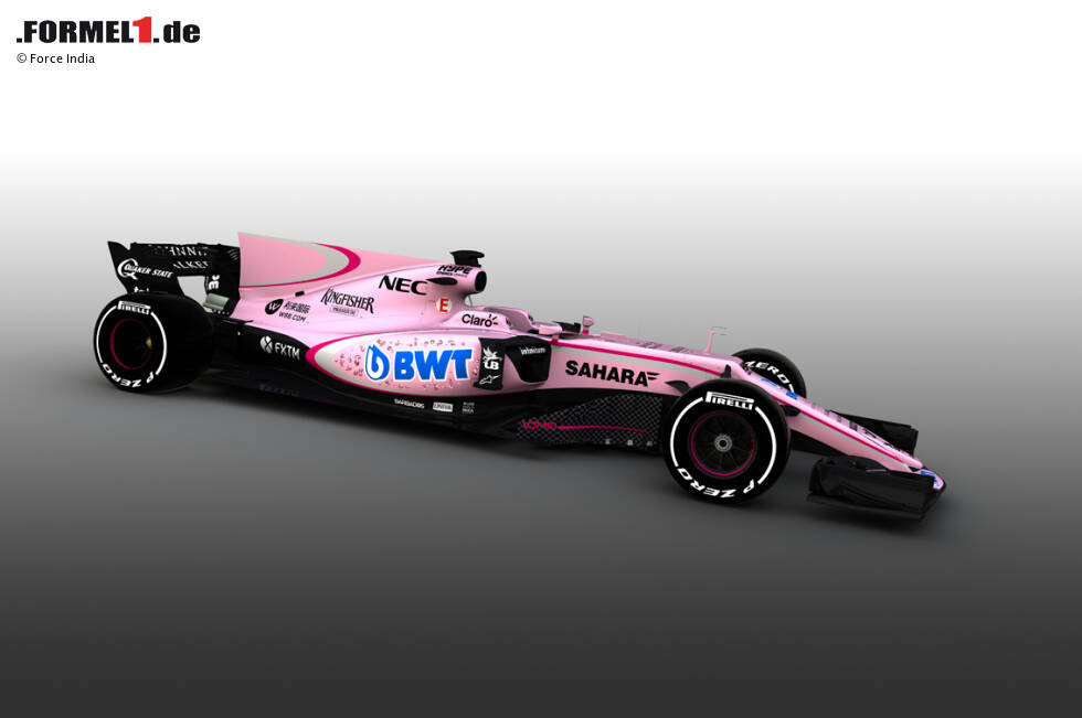 Foto zur News: Force India überrascht vor der Saison 2017 dank neuem Sponsor mit einer Lackierung in Rosa! Die Mallya-Truppe sticht damit in diesem Jahr aus dem restlichen Feld heraus, doch in der Vergangenheit gab es noch deutlich verrücktere Ideen... Wir blicken zurück auf die ungewöhnlichsten Lackierungen der Formel-1-Geschichte!