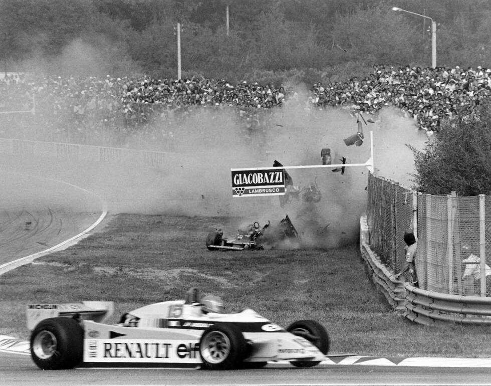 Foto zur News: Platz 4: Imola, Italien. 27 Grands Prix zwischen 1980 und 2006. Rekordsieger: Michael Schumacher (7). Foto: Beim Grand Prix von Italien (noch nicht San Marino) 1980 verunfallt Gilles Villeneuve auf Ferrari schwer, bleibt aber unverletzt. Die Kurve wird Jahre später nach ihm benannt.