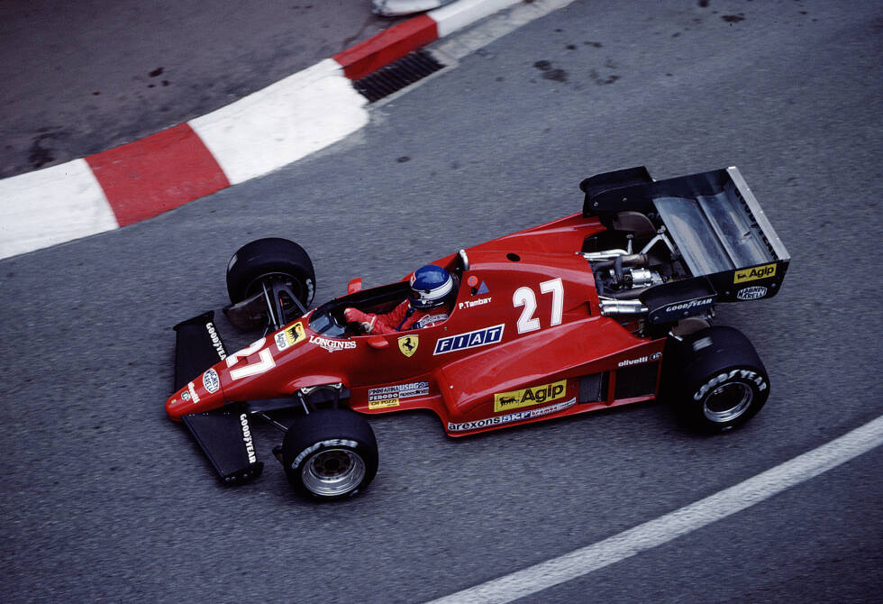 Foto zur News: 1979 gewinnt Ferrari wieder den WM-Titel mit Jody Scheckter, aber anschließend beginnt eine lange Durststrecke. Die Autos sind in erster Linie wieder in rot gehalten, dazu kommen der schwarze Front- und Heckflügel. Im Bild Patrick Tambay 1983.