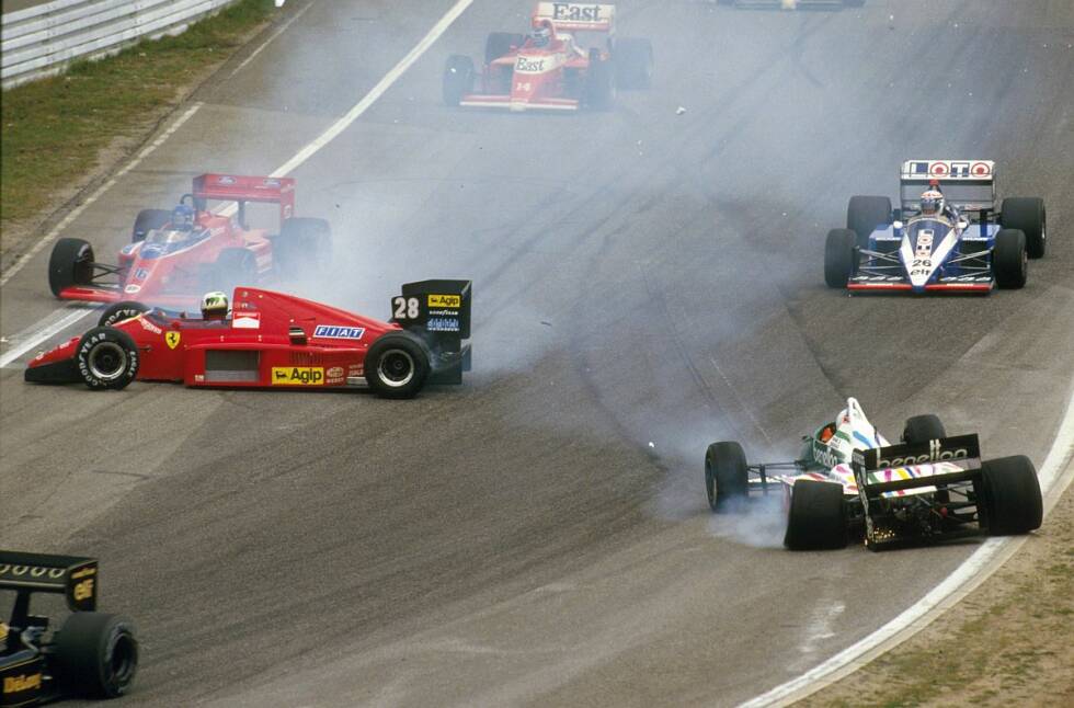 Foto zur News: Insgesamt war Tambay der schnellere Mann, doch erst beim zehnten Rennen in Hockenheim schaffen es beide Haas-Piloten außerhalb der Punkteränge ins Ziel. Beim Startcrash zwischen Stefan Johansson (Ferrari) und Teo Fabi (Benetton) hatte Tambay Glück.