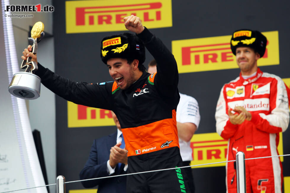 Foto zur News: Sergio Perez fuhr 2015 mit seinem Force India von Rang sieben auf Rang drei. Damit ist er der am weitesten hinten gestartete Pilot, der in Sotschi aufs Podium kam.