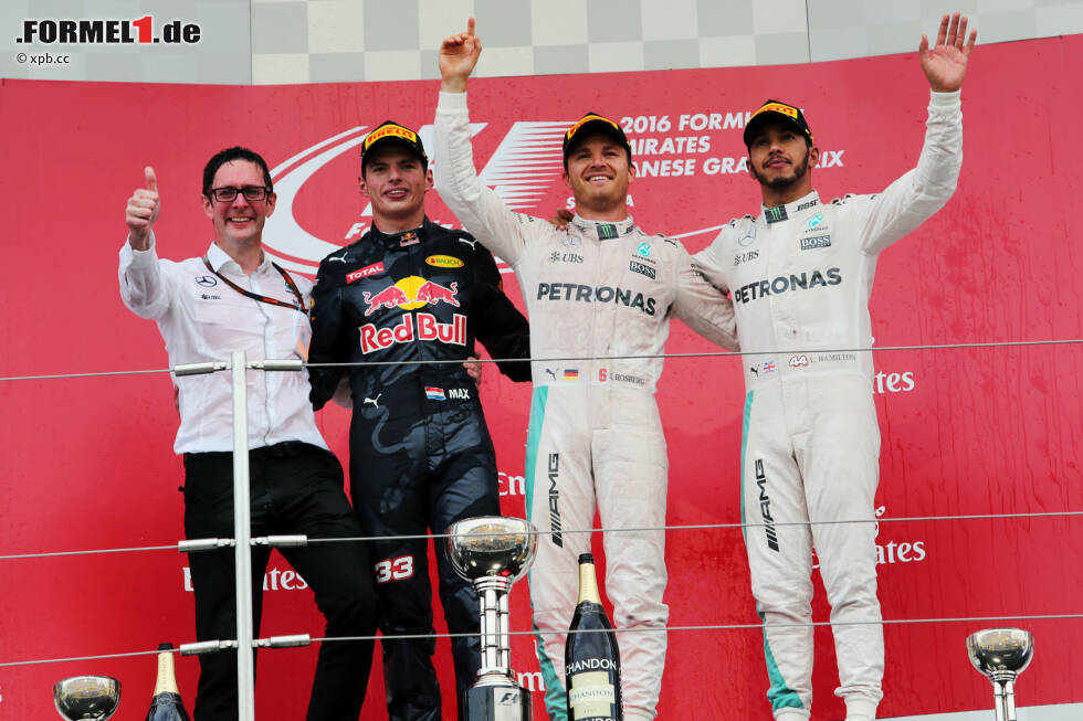 Foto zur News: Mit einer Woche Verspätung ist es vollbracht: Mercedes entscheidet beim Grand Prix von Japan die Formel-1-WM 2016, gewinnt den Konstrukteurs- und auch den Fahrertitel. Offen ist nur noch, ob Nico Rosberg (33 Punkte Vorsprung) oder Lewis Hamilton Champion wird. Jetzt durch die Highlights des Rennens in Suzuka klicken!