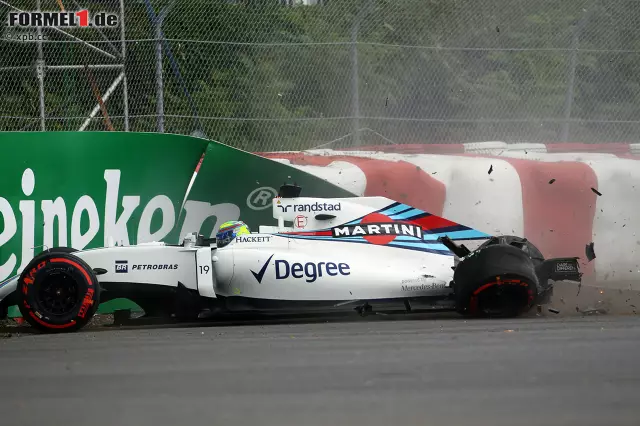 Foto zur News: Dabei beginnt das Wochenende für Williams bescheiden: Bei Felipe Massa streikt am Freitag das DRS, beim Bremsen fehlt Anpressdruck. Also crasht er genau dort, wo er 2014 mit Sergio Perez kollidiert ist: im Senna-S. Bitter: Die Updates sind nicht doppelt vorhanden. Das kostet von nun an zwei Zehntelsekunden pro Runde.