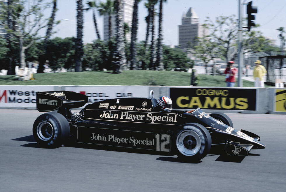 Foto zur News: Rio de Janeiro (Brasilien) 1983: Nigel Mansells Lotus 92 ist das erste Auto mit aktiver Radaufhängung und der letzte große Wurf von Colin Chapman vor dessen Tod.