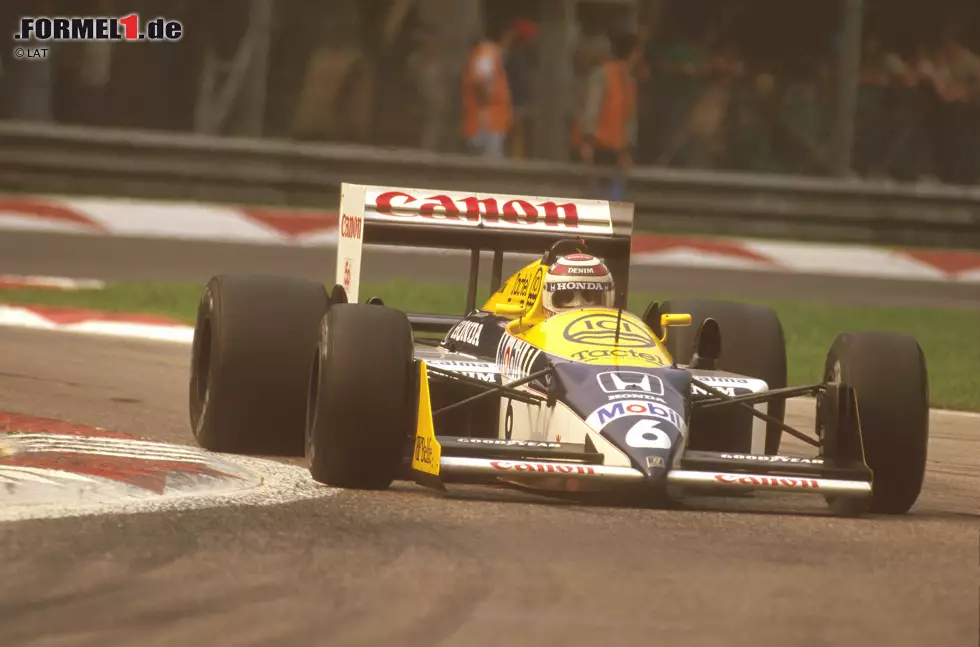 Monza (Italien) 1987: Mit dem Williams FW11B gewinnt Nelson Piquet zum ersten Mal einen Grand Prix mit aktiver Radaufhängung, vier Jahre nach Einführung der Technologie. Foto zur News: Monza (Italien) 1987: Mit dem Williams FW11B gewinnt Nelson Piquet zum ersten Mal einen Grand Prix mit aktiver Radaufhängung, vier Jahre nach Einführung der Technologie.