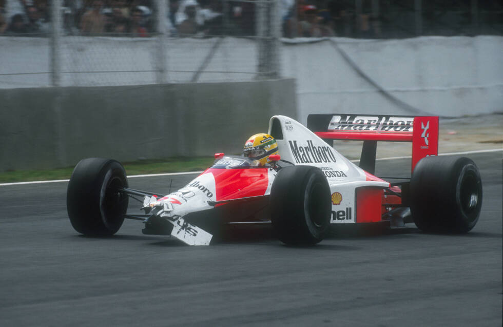 Foto zur News: Lange im Pech: Ayrton Senna. Dem Idol der Nation werden ein Turboschaden (1984), Elektronikprobleme (1985) und ein Motorplatzer (1987) zum Verhängnis. Dass er drei Pole-Positions nicht in sichere Siege ummünzt, liegt an einem Getriebeschaden (1988) und Kollisionen mit Gerhard Berger (1989) sowie dem überrundeten Satoru Nakajima (1990).
