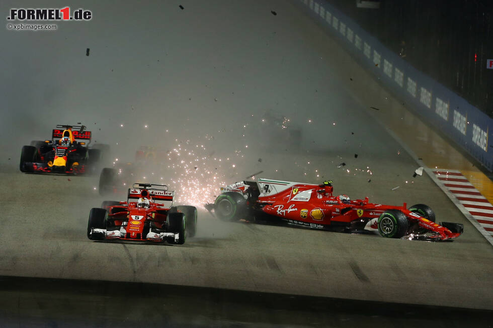 Foto zur News: Nach dem Startcrash in Singapur steht Sebastian Vettel mit dem Rücken zur Wand. 28 Punkte liegt er nun hinter Lewis Hamilton. Wie realistisch sind seine Titelchancen in der Formel-1-Saison 2017 jetzt noch? Wir schauen uns die sechs verbleibenden Rennen des Jahres einmal ganz genau an und wagen eine Prognose.