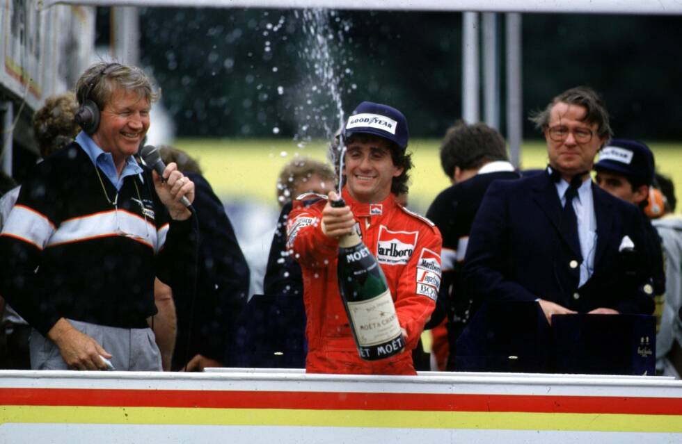Foto zur News: Rang vier in Brands Hatch genügt Alain Prost 1985 für seinen ersten Formel-1-Titel. Nach dem drittletzten Saisonrennen steht die Entscheidung fest, weil Michele Alboretos Ferrari-Turbo schon nach 13 Runden seinen Dienst quittiert.