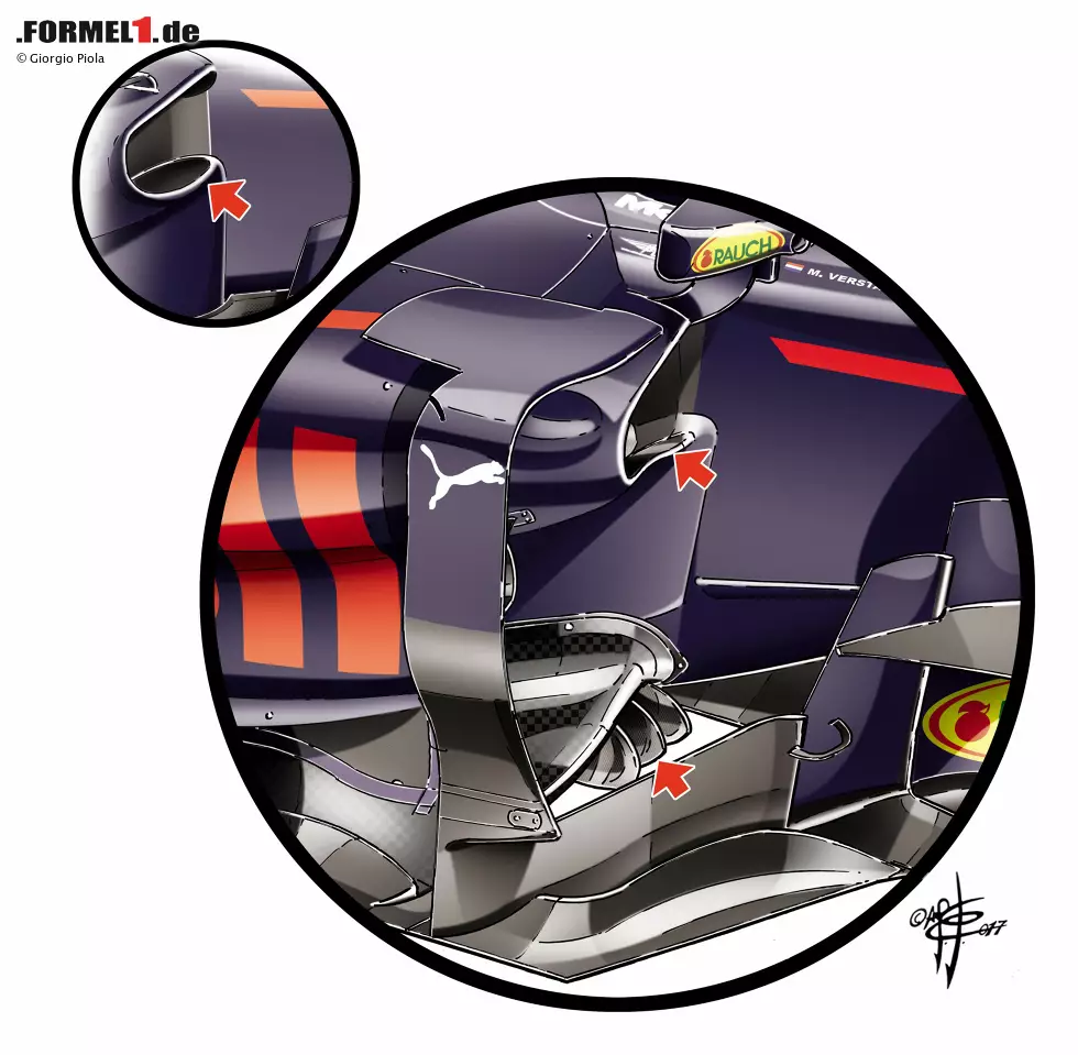 In Ungarn 2017 stellte Red Bull eine neue Seitenkasten-Geometrie vor, die ins Gesamtkonzept passt. Foto zur News: In Ungarn 2017 stellte Red Bull eine neue Seitenkasten-Geometrie vor, die ins Gesamtkonzept passt.