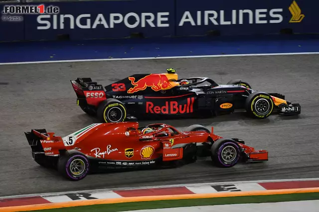 Singapur: Ein Mauerkuss im Training beschert Vettel einen verkorksten Start in das Wochenende, gegen Hamilton wäre aber auch mit besserem Set-up kein Kraut gewachsen. Dass Verstappen vor ihm landet und er nur Dritter wird, ist aber einem Taktikfehler geschuldet. Realer Punktestand: 241:281. Fehlerbereinigt: 326:250. Foto zur News: Singapur: Ein Mauerkuss im Training beschert Vettel einen verkorksten Start in das Wochenende, gegen Hamilton wäre aber auch mit besserem Set-up kein Kraut gewachsen. Dass Verstappen vor ihm landet und er nur Dritter wird, ist aber einem Taktikfehler geschuldet. Realer Punktestand: 241:281. Fehlerbereinigt: 326:250.