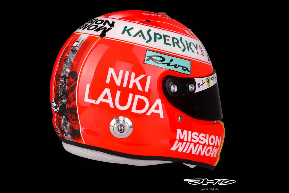Foto zur News: Sebastian Vettel geht noch einen Schritt weiter: Mit einem neuen Helm erinnert er an die Lackierung, die Lauda zu seiner aktiven Zeit selbst getragen hat. Das Design beinhaltet außerdem Szenen aus Laudas Karriere.