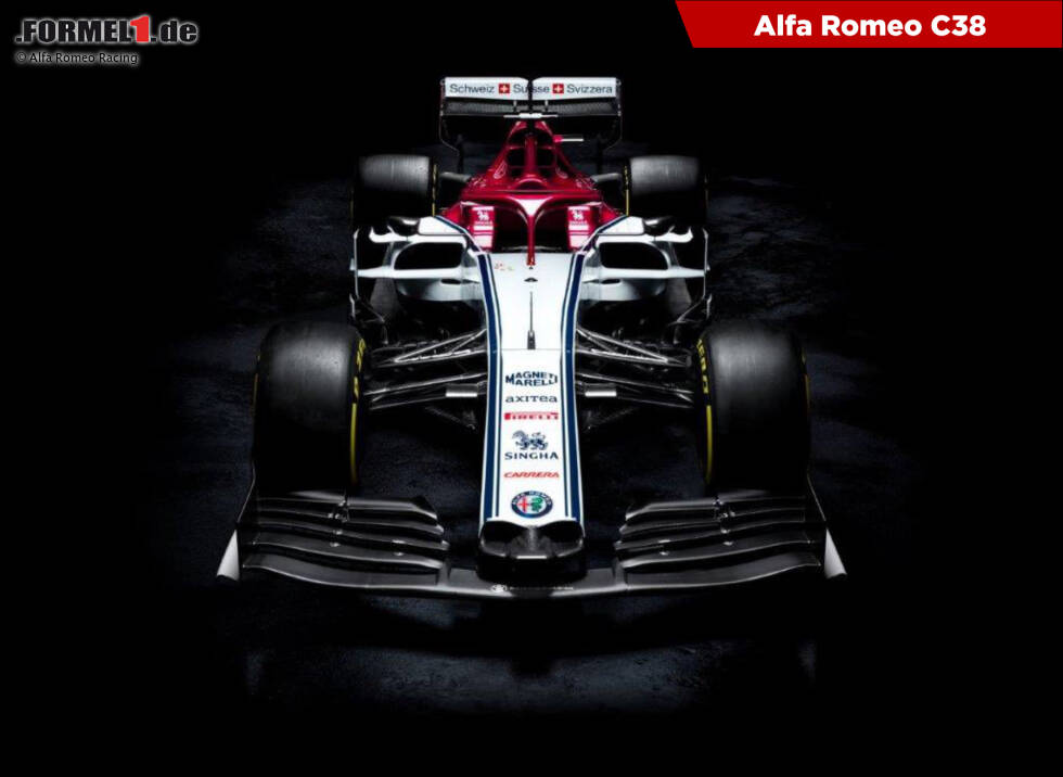 Foto zur News: Alfa Romeo bleibt den Farben des Vorjahres auch beim neuen C38 treu. Jetzt durch die Bilder des neuen Boliden von Kimi Räikkönen mit der offiziellen Lackierung klicken!