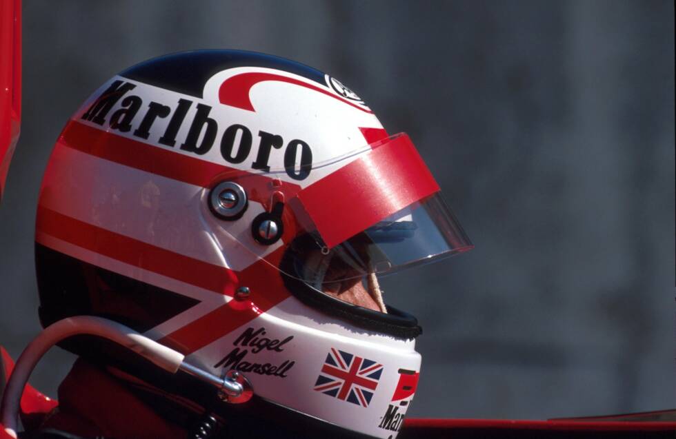 Foto zur News: #5: Nigel Mansell - Auch beim &quot;Löwen&quot; aus England stand die Nationalflagge Pate für das Helmdesign. Hier konkret die Farben des &quot;Union Jack&quot;, der Fahne Großbritanniens.