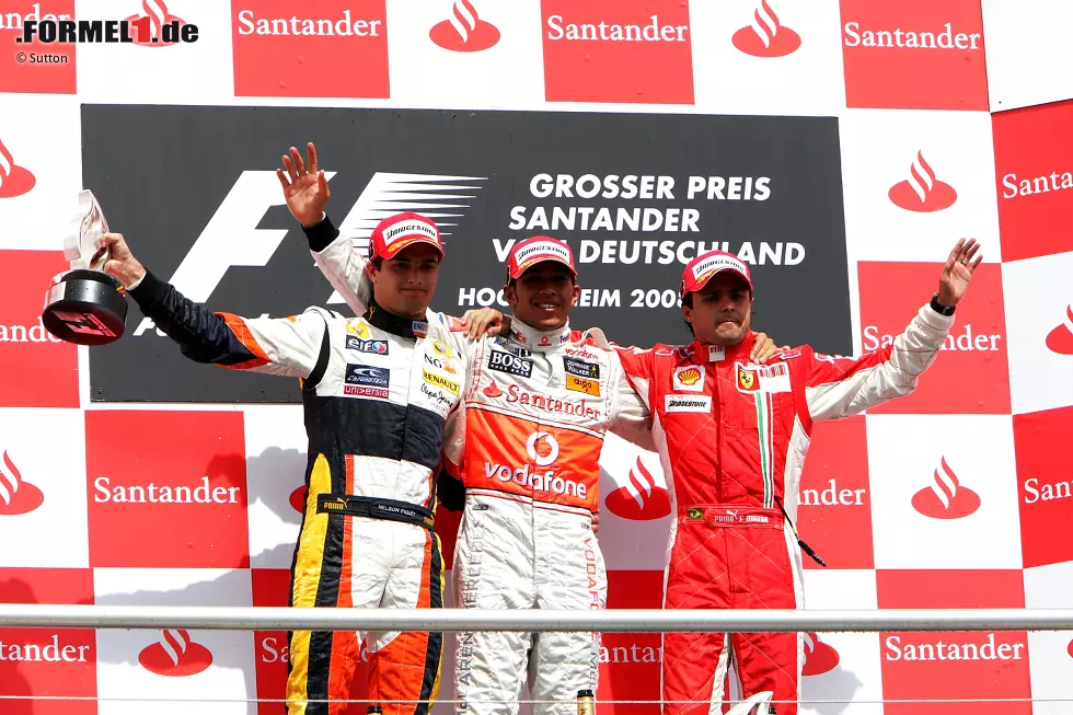 #8: Deutschland 2008 - Lewis Hamilton, Nelson Piquet jun., Felipe Massa (Durchschnittsalter: 24 Jahre, 7 Monate, 1 Tag) Foto zur News: #8: Deutschland 2008 - Lewis Hamilton, Nelson Piquet jun., Felipe Massa (Durchschnittsalter: 24 Jahre, 7 Monate, 1 Tag)