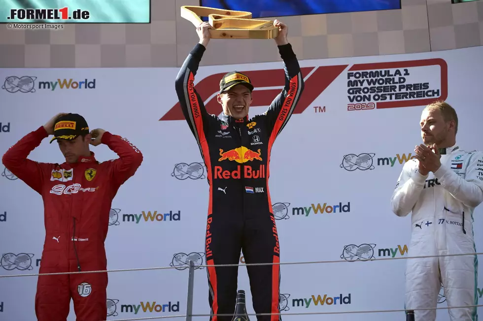 #7: Österreich 2019 - Max Verstappen, Charles Leclerc, Valtteri Bottas (Durchschnittsalter: 24 Jahre, 5 Monate, 13 Tage) Foto zur News: #7: Österreich 2019 - Max Verstappen, Charles Leclerc, Valtteri Bottas (Durchschnittsalter: 24 Jahre, 5 Monate, 13 Tage)