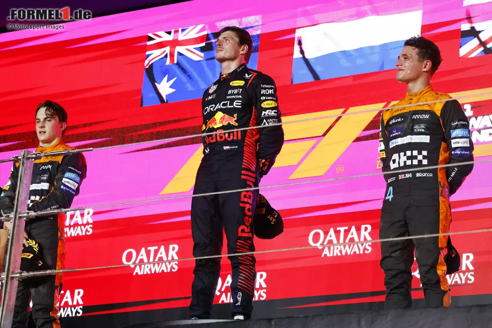 Foto zur News: #5: Katar 2023: Max Verstappen, Oscar Piastri, Lando Norris (Durchschnittsalter: 24 Jahre, 1 Monat, 21 Tage)