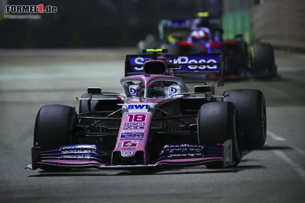 Foto zur News: Lance Stroll (5): Perez zeigt, was mit dem Racing Point möglich ist. Stroll lag gut im Rennen, vermasselte sich eine potenzielle Chance auf Punkte mit einem Mauerkuss aber selbst. Der Reifenschaden war die gerechte Strafe dafür. Besonders im Quali weiterhin enttäuschend.