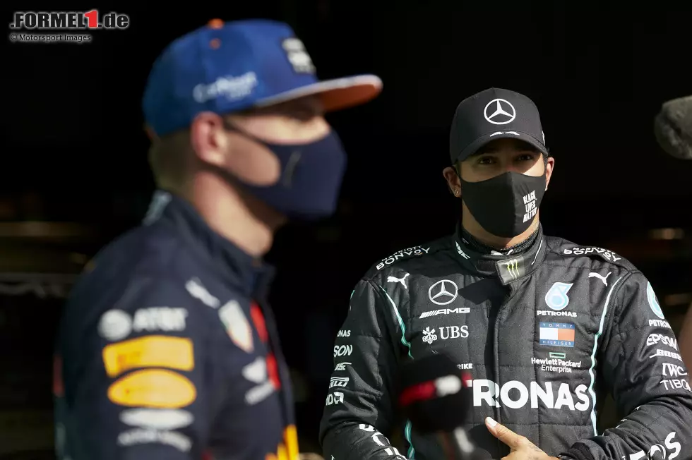 Foto zur News: Max Verstappen: &quot;Lewis will die Messlatte noch viel höher setzen. Ich muss also hart arbeiten, um da mal hinzukommen. Wahnsinn. Was kann man da noch sagen? Einfach unglaublich! 92 Siege und ...&quot;