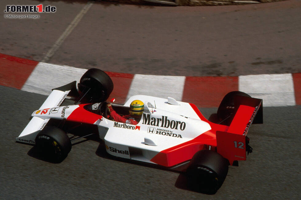 Foto zur News: Senna und Monte Carlo, das passt einfach: Im Qualifying nimmt der McLaren-Neuling Platzhirsch Prost sage und schreibe 1,5 Sekunden ab und sichert sich souverän die Pole-Position.