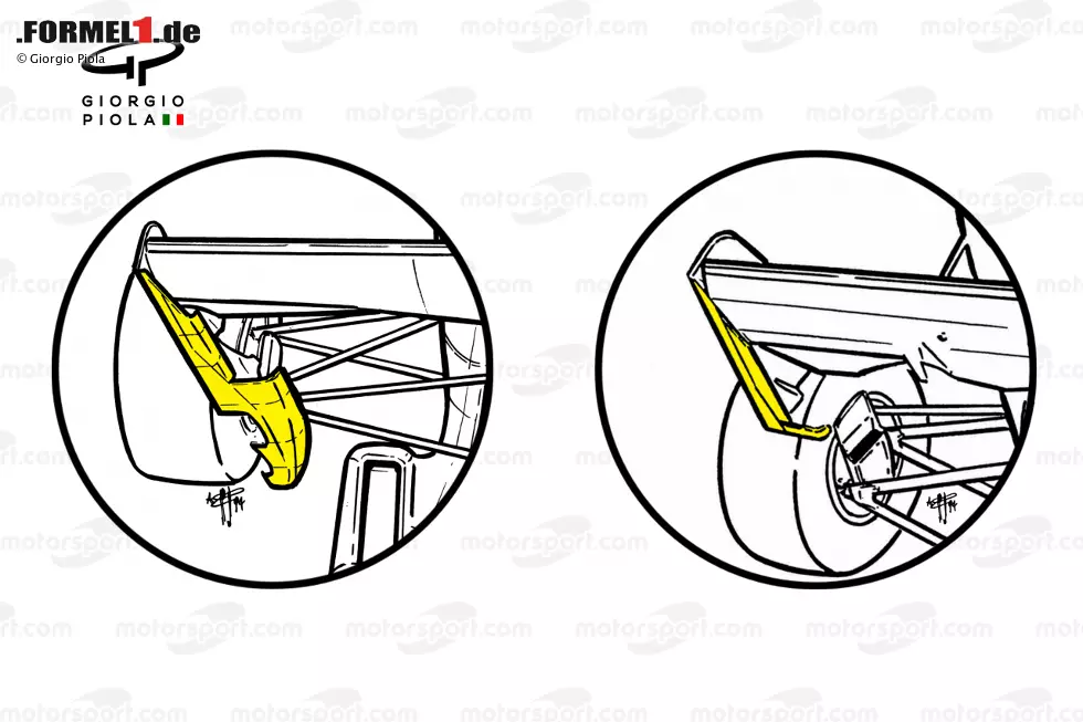 Foto zur News: Eine Veränderung betrifft den Frontflügel, bei dem die schürzenähnlichen Endplatten (wie hier beim Benetton B194) verboten werden und gekürzt werden müssen. Zur Pflicht gemacht wird das bereits zwei Rennen nach Imola in Spanien, genau wie ein kürzerer Diffusor. Das soll Abtrieb reduzieren und die Fahrzeuge langsamer machen.