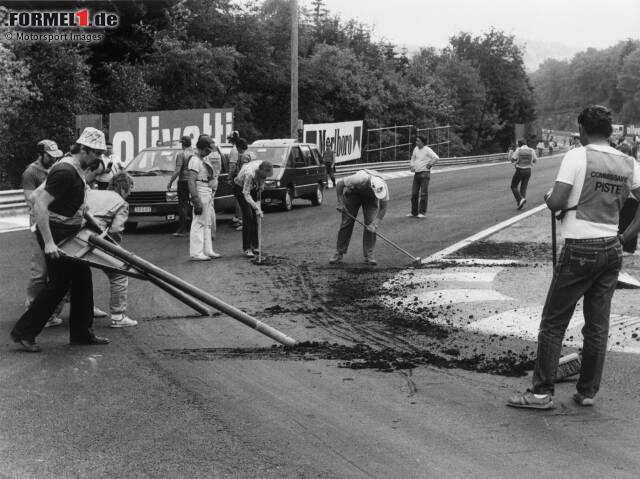Foto zur News: Spa-Francorchamps im Juni 1985: Nichts geht mehr, weil der neu aufgetragene Asphalt den Belastungen nicht standhält. Was dann passiert, geht in die Formel-1-Geschichte ein. Wir blicken zurück!