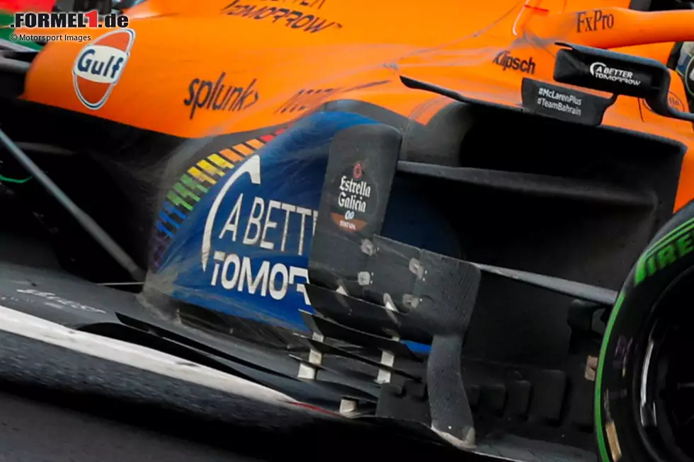 Wie bei Williams, so am McLaren MCL35: Das Regenrennen hat seine Spuren auf der Außenhaut des Rennfahrzeugs hinterlassen. Foto zur News: Wie bei Williams, so am McLaren MCL35: Das Regenrennen hat seine Spuren auf der Außenhaut des Rennfahrzeugs hinterlassen.
