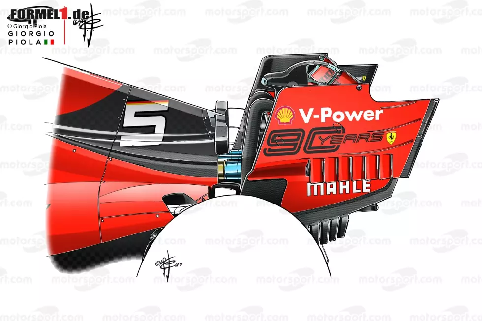 Das Heck: Wirklich neu ist der T-Flügel nicht (siehe Darstellung von 2019), wohl aber dessen Design. Beim Heckflügel wiederum hält Ferrari an der doppelten Schwanenhals-Aufhängung fest, genauso wie am einzelnen Auspuffrohr. Foto zur News: Das Heck: Wirklich neu ist der T-Flügel nicht (siehe Darstellung von 2019), wohl aber dessen Design. Beim Heckflügel wiederum hält Ferrari an der doppelten Schwanenhals-Aufhängung fest, genauso wie am einzelnen Auspuffrohr.