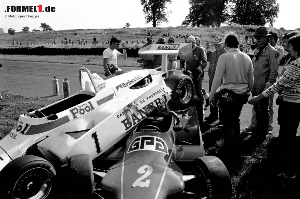 Foto zur News: Senna vs. Brundle: &quot;Als die britische Formel 3 1983 im Oulton Park gastierte, fotografierte ich mein erstes Rennen. In der zweiten Runde kollidierte Ayrton Senna mit Martin Brundle. Senna landete auf seinem Auto und verfehlte den Kopf nur knapp. Sie stiegen beide unverletzt aus und begutachteten die Autos. Das Bild ging um die Welt.&quot;