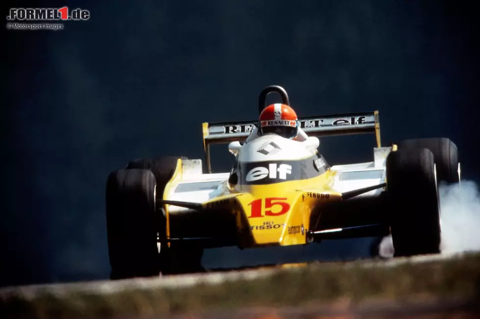 Nach weiteren Siegen von Peterson und Jones ist Österreich zu Beginn der 1980er-Jahre fest in französischer Hand. Rene Arnoux fährt im Turbo-Renault 1980 im Training einen Schnitt von 236,9 km/h. Damit zählt der Österreichring endgültig zu den schnellsten Strecken der Welt, gewinnen kann Teamkollege Jean-Pierre Jabouille. Foto zur News: Nach weiteren Siegen von Peterson und Jones ist Österreich zu Beginn der 1980er-Jahre fest in französischer Hand. Rene Arnoux fährt im Turbo-Renault 1980 im Training einen Schnitt von 236,9 km/h. Damit zählt der Österreichring endgültig zu den schnellsten Strecken der Welt, gewinnen kann Teamkollege Jean-Pierre Jabouille.