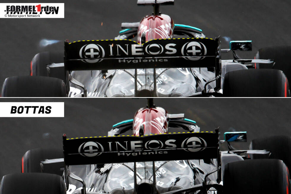 Foto zur News: Aufgrund der Gridstrafe gegen Lewis Hamilton fuhren die beiden Mercedes-Piloten in Istanbul unterschiedliche Aerodynamik-Konzepte. Während Valtteri Bottas mit einem Paket mit weniger Aerodynamik unterwegs war, bekam Hamilton entgegen der gängigen Vorgehensweise ein Set-up mit viel Abtrieb verpasst.