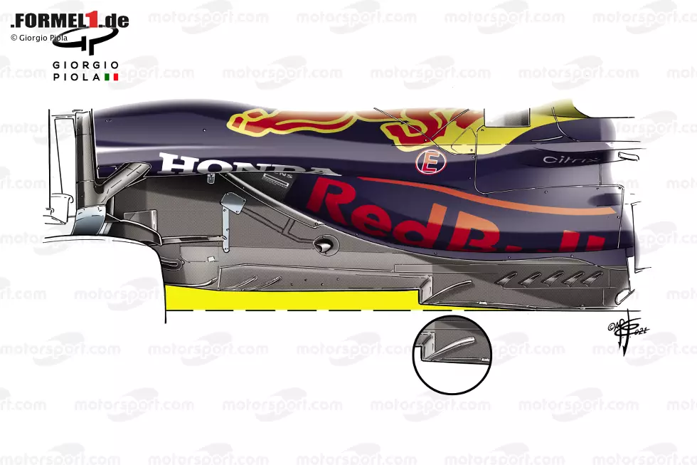 Red Bull konzentrierte sich auf den Bereich unmittelbar vor der abgewinkelten Strebe und schnitt danach aus, wobei die Länge der Flaps beim Portugal-Grand-Prix geändert wurde. Die Flaps wurden so verlängert, dass sie auf die Strebe trafen und nicht davor endeten (siehe Bild). Foto zur News: Red Bull konzentrierte sich auf den Bereich unmittelbar vor der abgewinkelten Strebe und schnitt danach aus, wobei die Länge der Flaps beim Portugal-Grand-Prix geändert wurde. Die Flaps wurden so verlängert, dass sie auf die Strebe trafen und nicht davor endeten (siehe Bild).