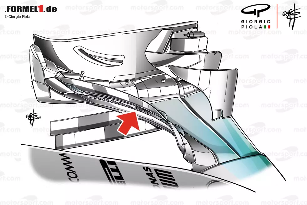 Foto zur News: Vier Jahre zuvor hatte Mercedes am W06 eine gezackte Kante am Frontflügel-Flap. Diese sollte den Luftstrom über den darüberliegenden Flap verbessern.