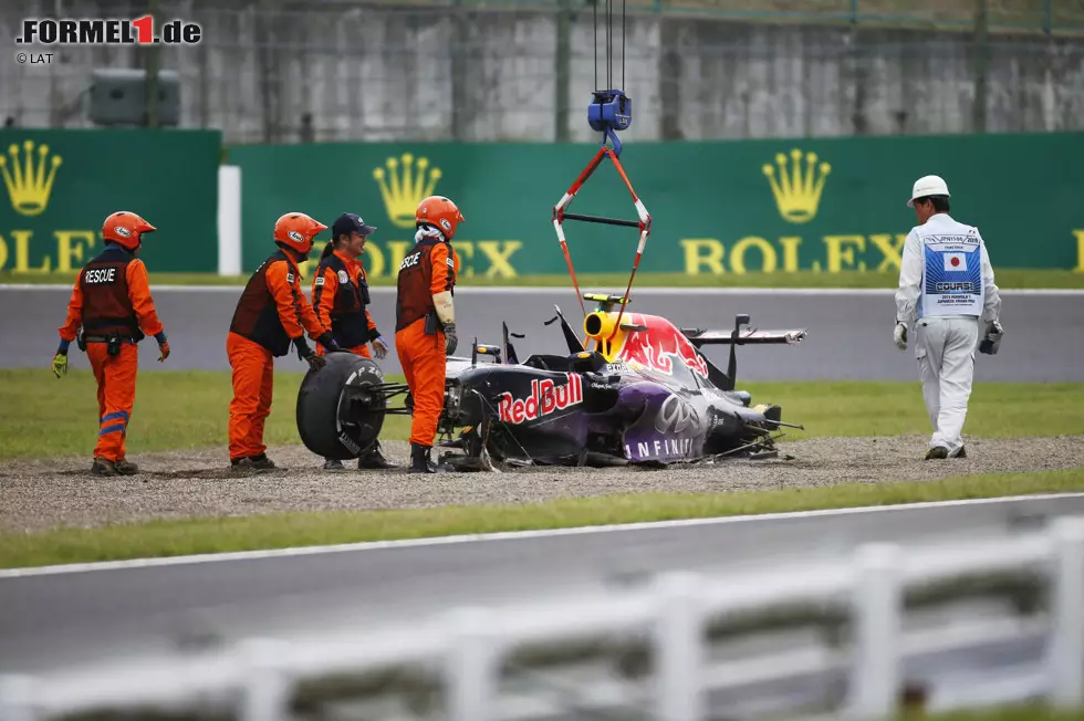 7. Daniil Kwjat (Japan 2015): Im Qualifying fliegt der Red-Bull-Pilot ab, als er mit einem Rad auf das Gras kommt und sein Auto nicht mehr abfangen kann. Q3 ist mit wenigen Restsekunden beendet und Kwjat muss mit einem Ersatzchassis aus der Boxengasse starten. Von dort kommt er nur auf Rang 13 ins Ziel. Foto zur News: 7. Daniil Kwjat (Japan 2015): Im Qualifying fliegt der Red-Bull-Pilot ab, als er mit einem Rad auf das Gras kommt und sein Auto nicht mehr abfangen kann. Q3 ist mit wenigen Restsekunden beendet und Kwjat muss mit einem Ersatzchassis aus der Boxengasse starten. Von dort kommt er nur auf Rang 13 ins Ziel.