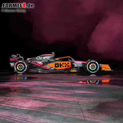 Foto zur News: McLaren fährt in Singapur und Japan 2022 mit einer Speziallackierung. Zu dem Papaya-Orange kommen neonpinke Verzierungen in einem laut Zak Brown "mutigen" Design ...