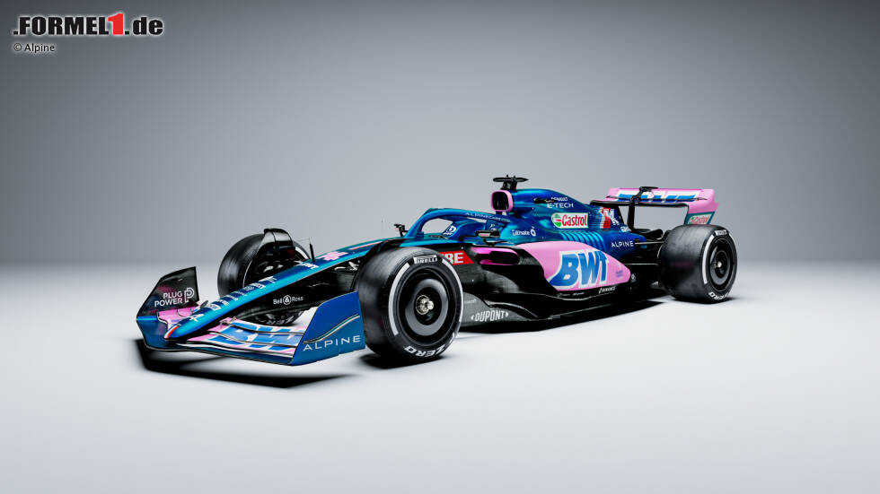 Foto zur News: 2022 präsentiert Alpine ein neues Farbschema mit Blau und Rosa. Doch um die Ankunft von Sponsor BWT besonders hervorzuheben, tritt das Team in den ersten beiden Saisonrennen mit ...