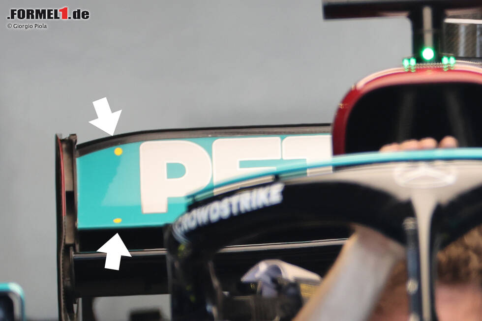 Foto zur News: Mercedes W12: Markierungspunkte für FIA-Messungen am Heckflügel