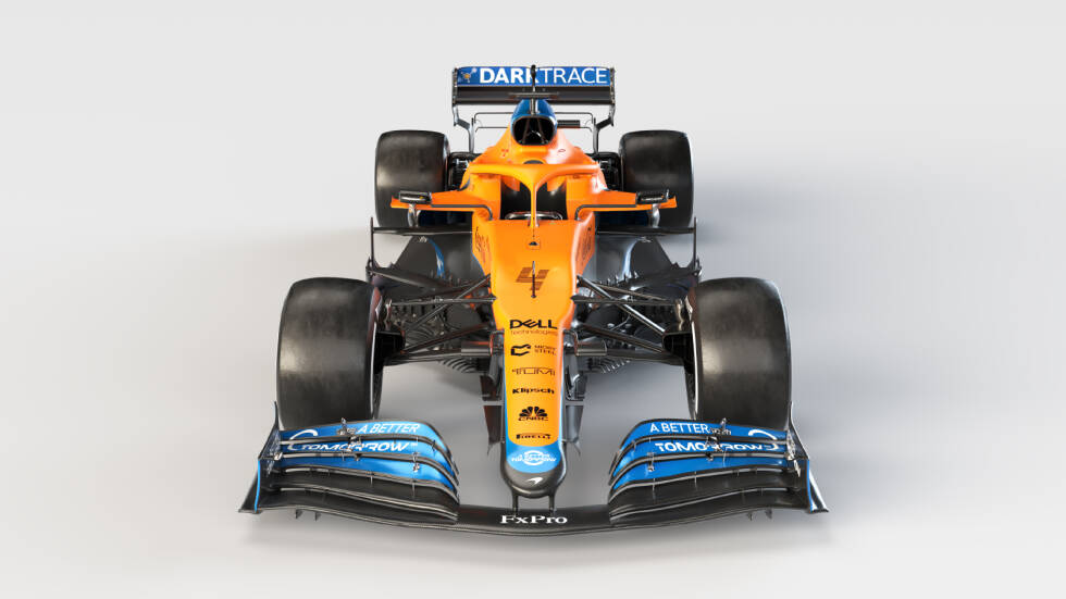 Foto zur News: Der McLaren MCL35M unterscheidet sich äußerlich vor allem an der Frontpartie stark von seinem Vorgänger. Die &quot;Knollennase&quot; gibt es nicht mehr, dafür eine rundliche Nase im Mercedes-Stil. Unterhalb der Nase sind zusätzliche Luftleitbleche dazugekommen.