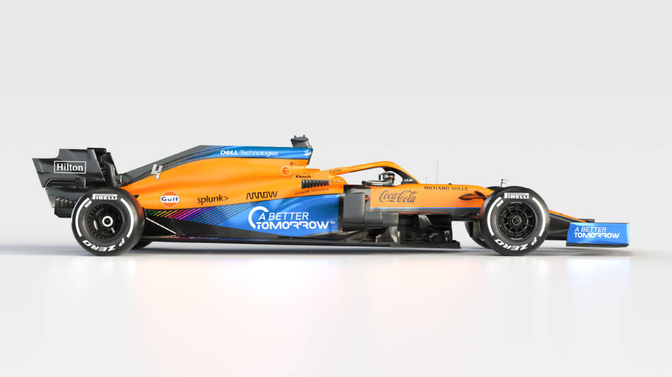 Foto zur News: Das Farbdesign des McLaren MCL35M orientiert sich am Vorjahresauto MCL35. Der Zusatz &quot;M&quot; steht für Mercedes, den neuen Antriebspartner des Teams. Im Heck arbeitet nun also der aktuell (vermutlich) beste Formel-1-Motor.