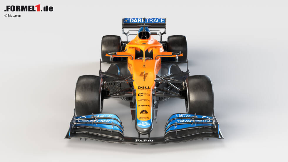 Foto zur News: Der McLaren MCL35M unterscheidet sich äußerlich vor allem an der Frontpartie stark von seinem Vorgänger. Die &quot;Knollennase&quot; gibt es nicht mehr, dafür eine rundliche Nase im Mercedes-Stil. Unterhalb der Nase sind zusätzliche Luftleitbleche dazugekommen.