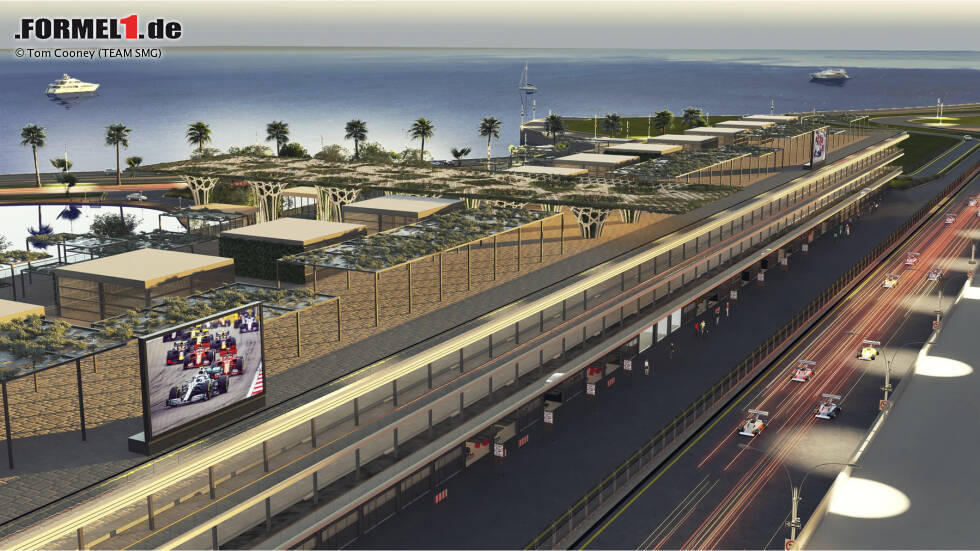 Der Promoter des Grand Prix von Saudi-Arabien hat erste, mittels Rendering erzeugte Bilder vom geplanten Boxengebäude des Dschidda-Straßenkurses veröffentlicht. Der Promoter des Grand Prix von Saudi-Arabien hat erste, mittels Rendering erzeugte Bilder vom geplanten Boxengebäude des Dschidda-Straßenkurses veröffentlicht.