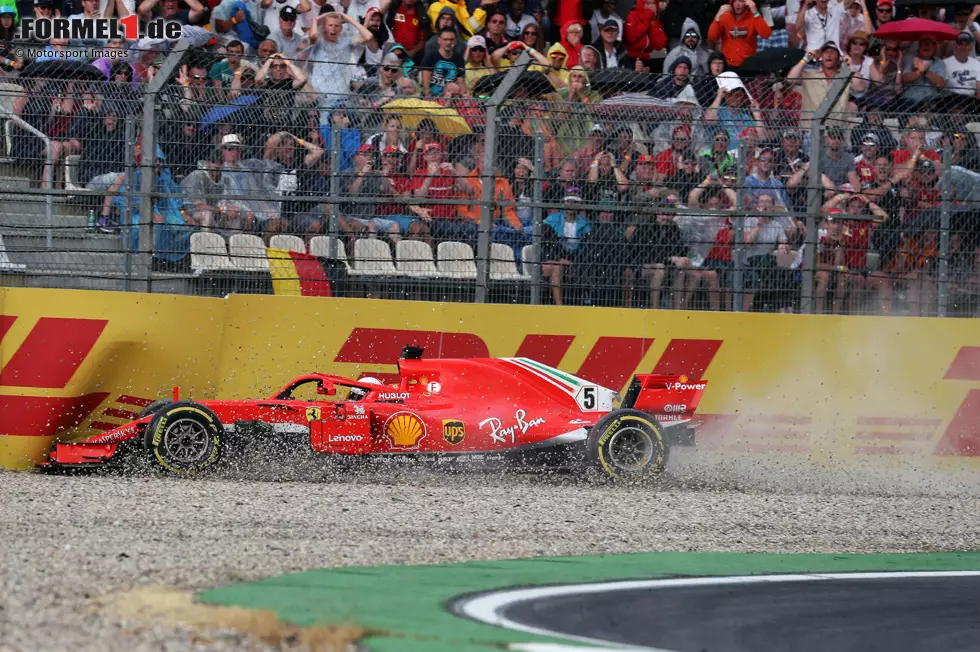 ... nicht aufhalten soll, worauf er antwortet: "Ich wollt, dass ich ihn durchlasse? Sagt mir das doch einfach!" Vettel kann die Führung zurückerobern, wirft den Heimsieg in der Sachs-Kurve in Runde 51 jedoch mit einem Verbremser weg. WM-Rivale Hamilton gewinnt das Rennen von P14, während der Ferrari-Pilot einen Nuller schreibt. Foto zur News: ... nicht aufhalten soll, worauf er antwortet: "Ich wollt, dass ich ihn durchlasse? Sagt mir das doch einfach!" Vettel kann die Führung zurückerobern, wirft den Heimsieg in der Sachs-Kurve in Runde 51 jedoch mit einem Verbremser weg. WM-Rivale Hamilton gewinnt das Rennen von P14, während der Ferrari-Pilot einen Nuller schreibt.